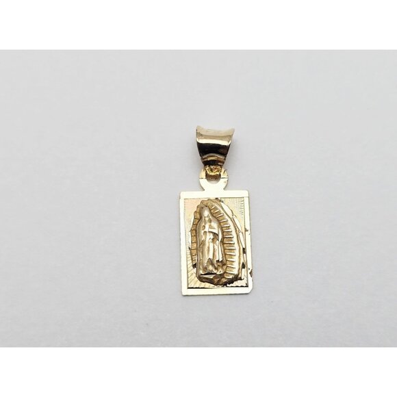 Unique 14K Karat Solid Yellow Gold Religious Rectangle Saint Mary Charm Pendant - Picture 4 of 12